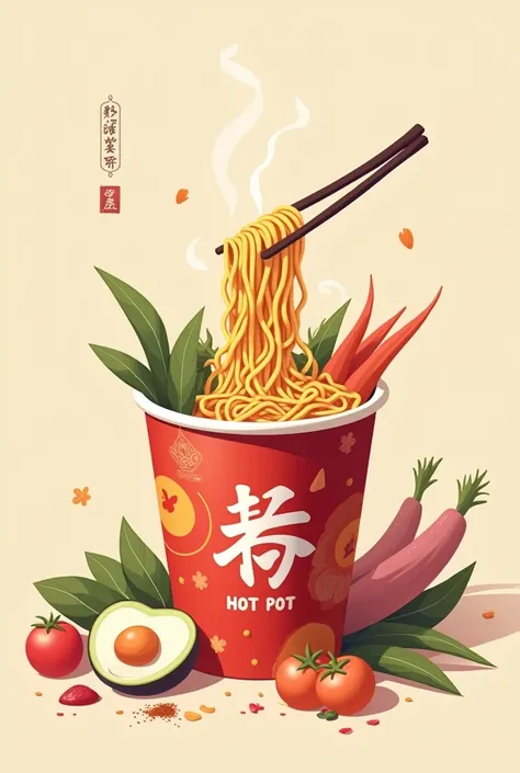 Hot pot paper cup 2D have noodles