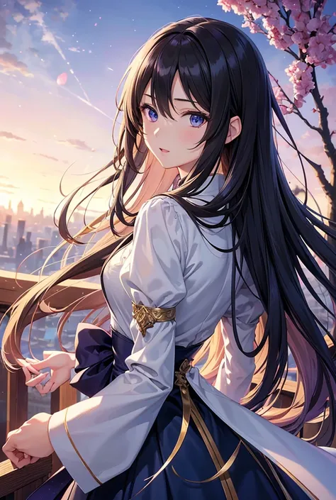 Anime style, handsome, tall and skinny, Violet Evergarden style (masterpiece), super beautiful, shiny long straight hair (high quality), (beautiful and detailed face), (beautiful and detailed eyes)), (beautiful and beautiful hands), (high quality CG), ((8k...