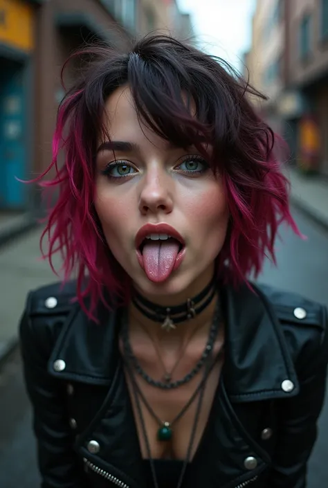 Woman with tongue piercing 