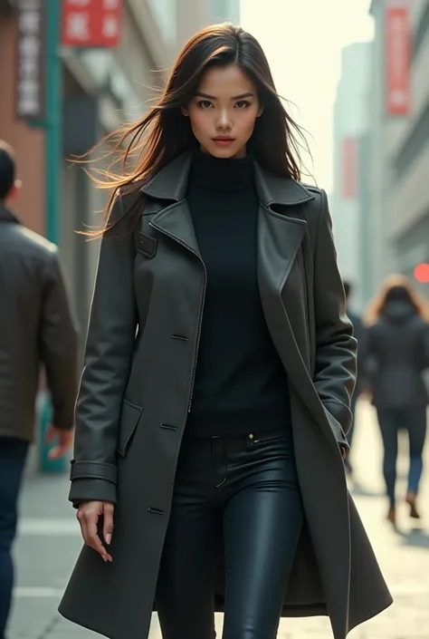 ASIAN FEMALE SPY IN CASUAL COAT