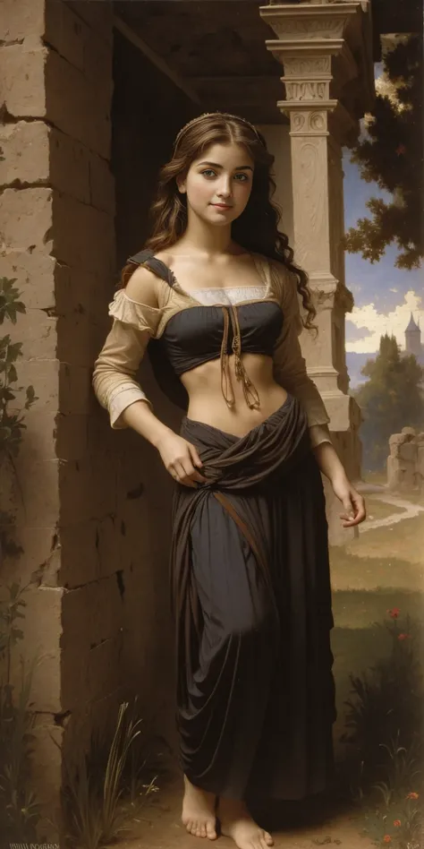 ((Persephone)),((  full body view)),((  high resolution)),(((im Stil von William-Adolphe Bouguereau))),((pale skin)),  deep cleavage  ,((  small breasts)),(freckled), (( brunette cute beautiful young teen girl)),((with blue eyes,   blushing cheeks,  long h...