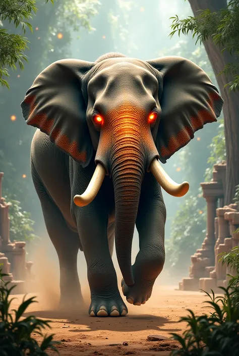 Elephant sport with fire on their eyes