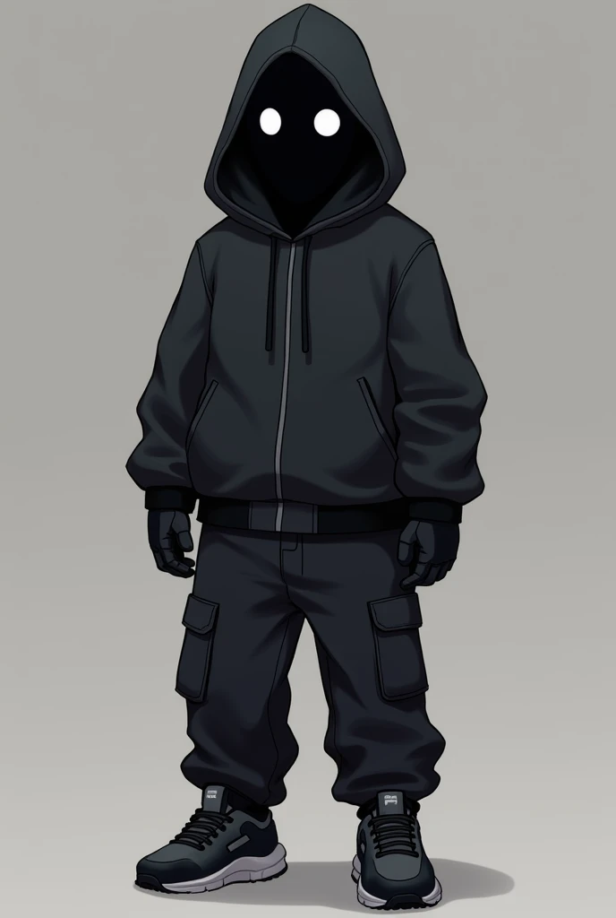 1 * Nyrram is a 15-year-old male teenager .. He wore :  Unisex Twill cargo pants in black color .  On the feet a pair of Jet Crazy Shoe Mix sneakers .  And she wore a black hoodie that rests on top of her head.
 Round black mask and round pair of eyes , An...