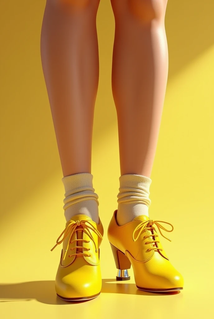 Woman’s feet in yellow tap dance shoes 