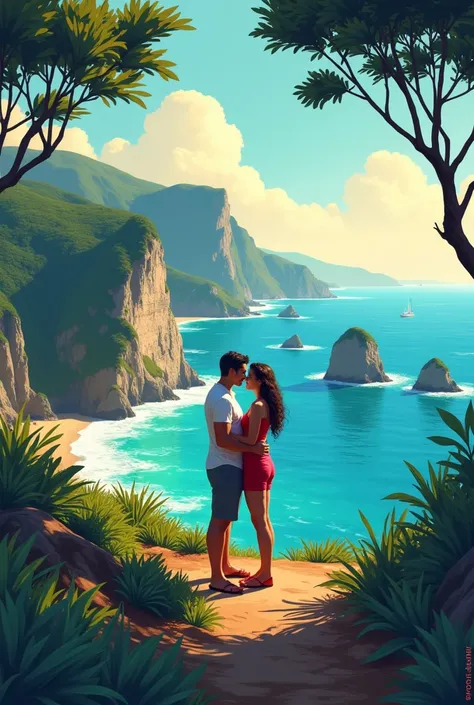 Two lovers point tourism poster 