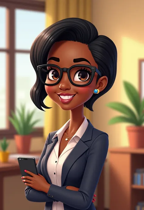     Develop a female mascot of African descent  ,  very short, smooth hair combed to the side ,  black glasses ,   digitization Introduce a trusted mentor or guide for the development of personal and professional skills.      He must have a modern and welc...