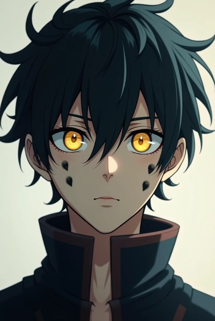 male, Animation ,Under eye spots , dark hair ,Yellow eyes,Expressionless,Cool 