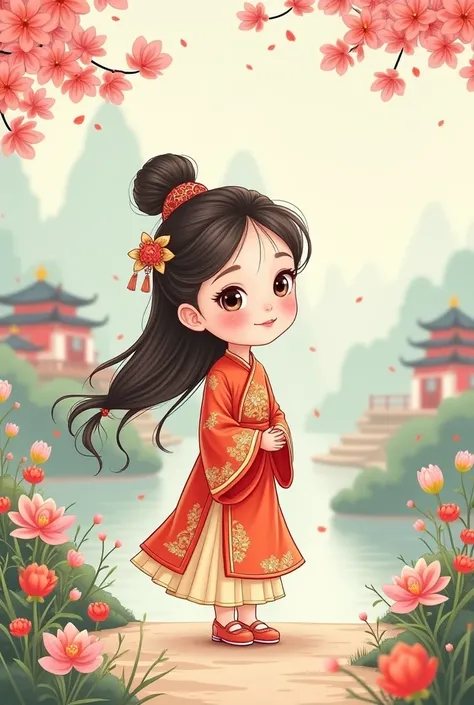 A chinese cartoon 
girl standing alone