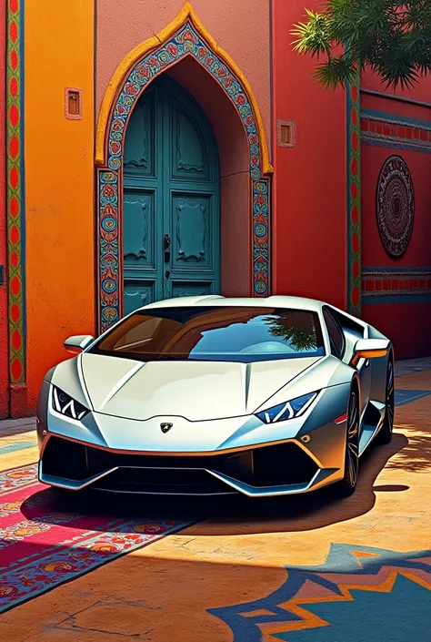 Lamborghini car Moroccan cloth painting