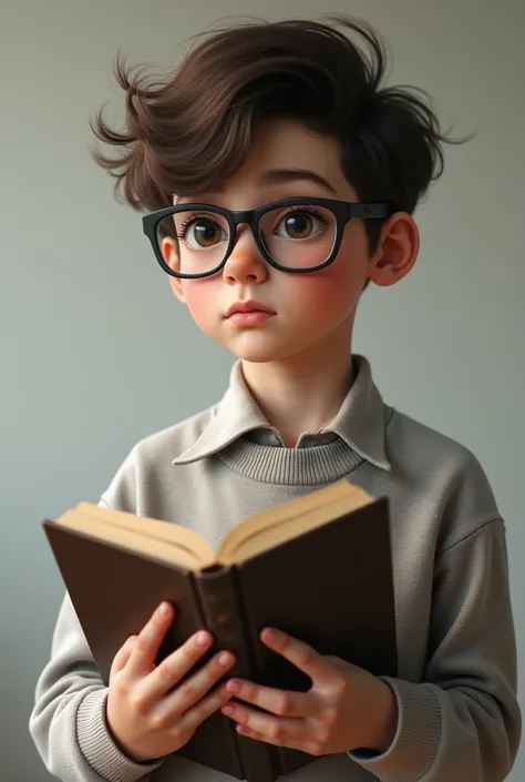 Image of a handsome smart looking boy wearing glass and holding book in hand 