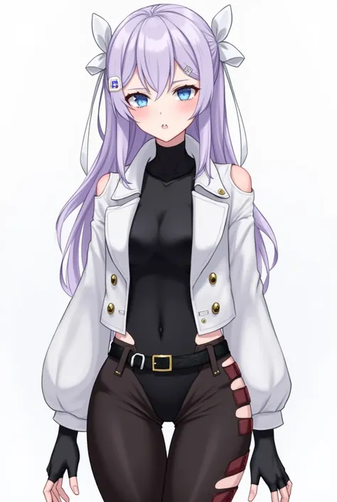 Nari is a female with her apparent light purple hair that cascade down her back onto her waist, some fringes covers right side of her face, has sleepy downturn eyes with baby blue eyes and sharp eyelashes. It was discovered that Nari have a small sharp fan...