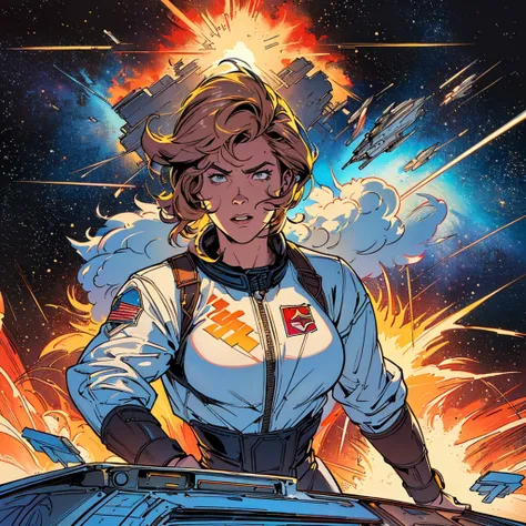 (((Top Quality Masterpiece ))),(((solo:1.2))),((( 1 woman :1.2))), 32K Highly Detailed Wallpaper , Retro Vintage Style ,(dynamic Angles),((( overwhelming highlights))),((most complex machine)), very flashy color scheme American comics,80s space thriller mo...