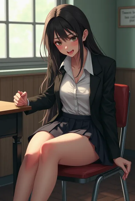 ( masterpiece fails, beautiful , heurez ,cg,8 k,16 thousand., top quality , high resolution , detailed fingers ,detailed hands,detailed legs, detailed eyes:1.5),from the side,panty focus, 1girl,One,(during class,Class,school, school chair :1.5),( school ch...