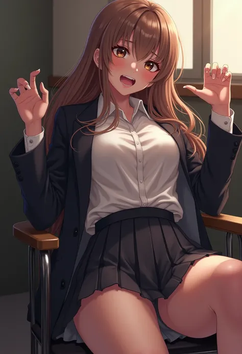 ( masterpiece fails, beautiful , heurez ,cg,8 k,16 thousand., top quality , high resolution , detailed fingers ,detailed hands,detailed legs, detailed eyes:1.5),from the side,panty focus, 1girl,One,(during class,Class,school, school chair :1.5),( school ch...