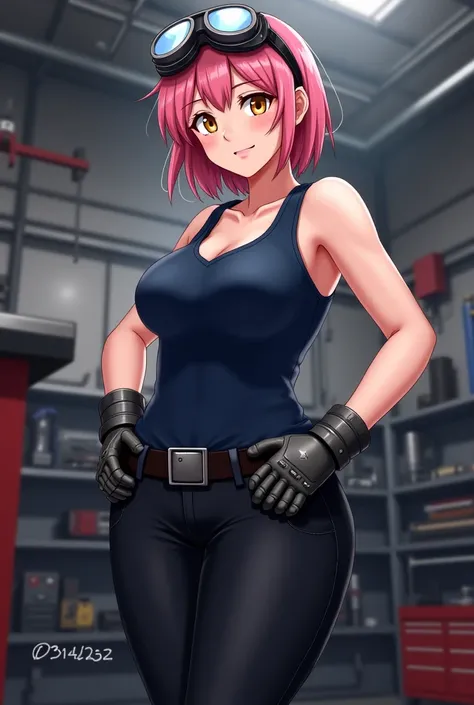 ((1 girl)),((alone)), Hatsume wearing ,( masterpiece), ( best quality), ( ultra detailed), (mejor ilustración), (Better shadow), (absurdities),  sharp focus,  cowboy shot ,  dynamic posture looking at the spectator ,  big breasts,  narrow waist, caderas an...