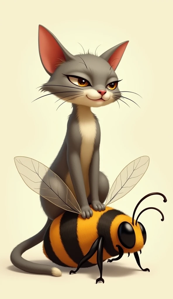 The cat is sitting on top of the bee