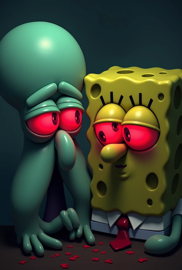 Squidward and SpongeBob are again smoking and their eyes are red