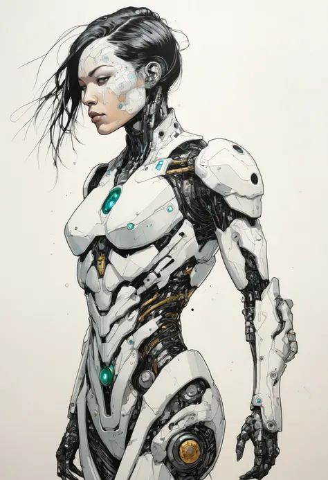 Poster cyborg,Jim Mahfood,ellen jewett, Very detailed, High Contrast,masterpiece, White Background  