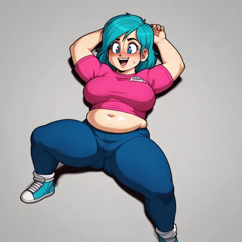 source_ excited,  Scoring_9,  Scoring_8_above,  Scoring_7_above,  animated screenshot ,  gorda, chubby,  chubby body style ,  huge arms and legs , pixie hair style , one side above, OUTSKIRTS_cut, aqua hair,  blue eyes, azure tight shirt with upside down n...