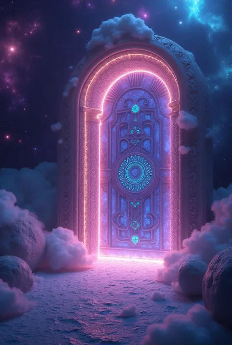 Euphoria glowing galaxy door (no people) in secret tantalizing place 