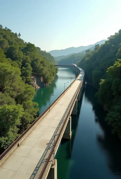 Pouvez-vous me fournir un pont en béton précontraint à 3 travées de 40 mètres (2 voies de véhicules avec gardes corps métalliques- culée et rampe daccées vue) pour limage de préface de mon livre de thèse traversant une rivière qui relie Fandrarazana à Mada...