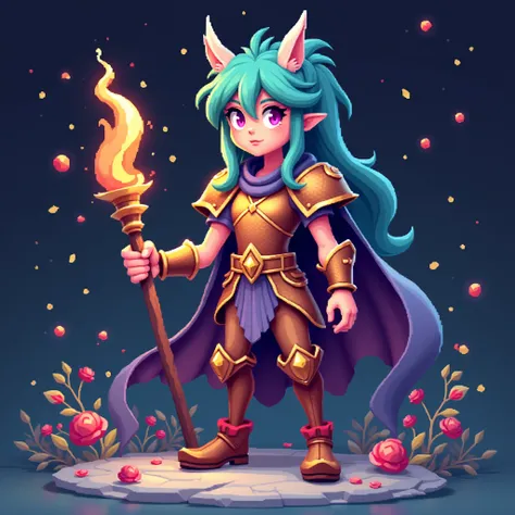 3D illustration of a hero form one of most popular dandy games  intricate details. The composition should include pixel-type textures, smooth gradients, and unexpected whimsical elements, all rendered in a vibrant high contrast 8-bit color color palette. T...