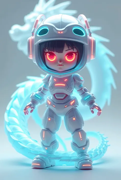 chinesedragon, (Blind box toy style:1.2), (Full body shot) , 1 Transparent girl,Behind him is a transparent Chinese dragon, Transparent mech, Exquisite helmet:1.2, Luminous goggles:1.2, Cyberpunk, dreamy glow, luminous neon lights, Clean, White background,...