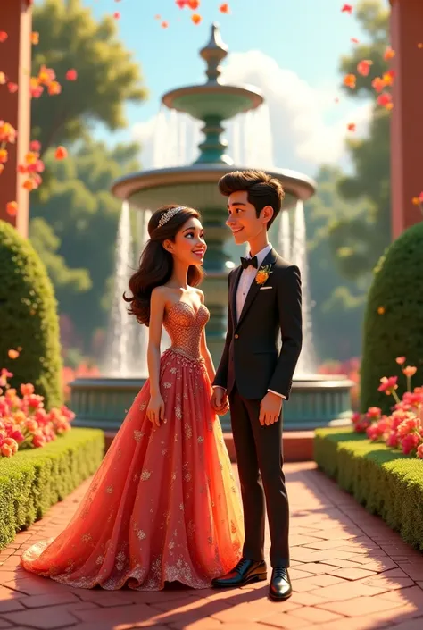 Create a Pixar-style image of an extravagant couple