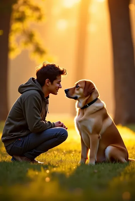 ChatGPT

You said:
Give me picture prompt in which a human and dag are together facing each other

9/9

ChatGPT said:
ChatGPT
"An intimate scene where a human and a dog are sitting face-to-face, showcasing a bond of trust and friendship. The human, dressed...