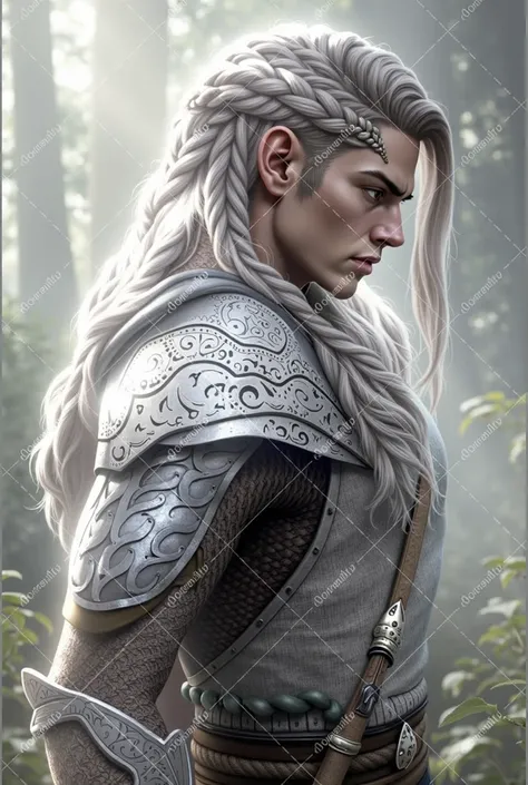 A male warrior with blond hair ,  braided in braids ,  makes slow combat movements