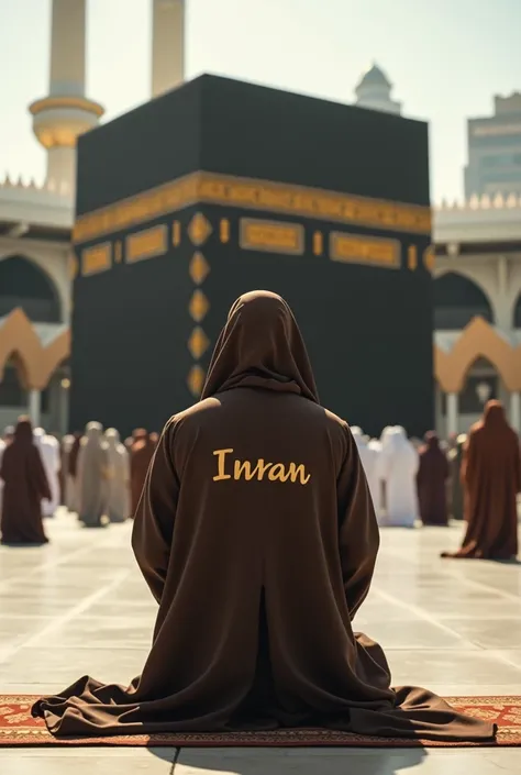 Muslim dress, back side name IMRAN,  pray in front of makka