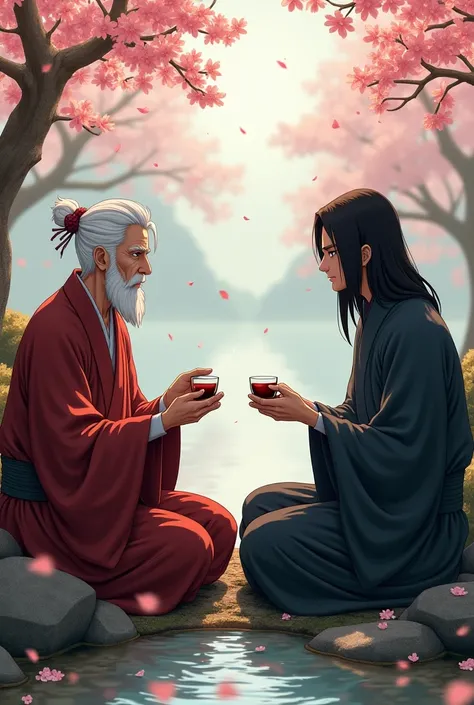 Hashirama from naruto drinks Sake with Madara from naruto 