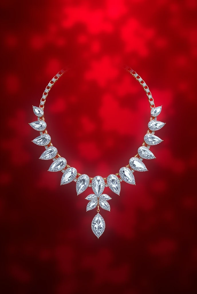 Create an elegant, glittering diamond jewelry image on a motley red background