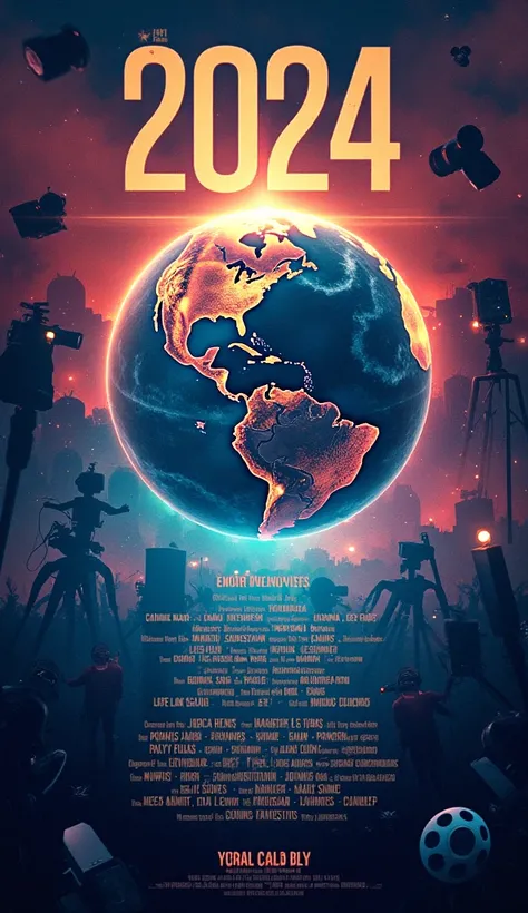  Create an aesthetic poster with the inscription 20 Memorable Movies Throughout 2024,  against the background of the film industry , globe and world map 