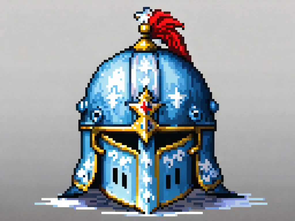 Medieval Prussian helmet, the color of ice，pixel art