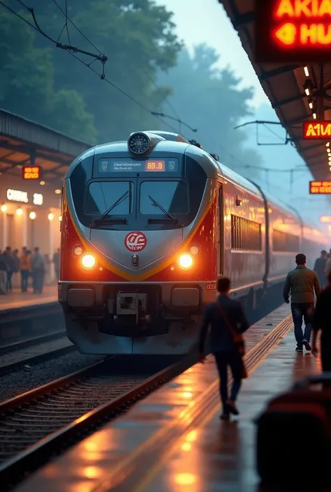 Indian mordern locomotive train coming forward from Right and in train platform 