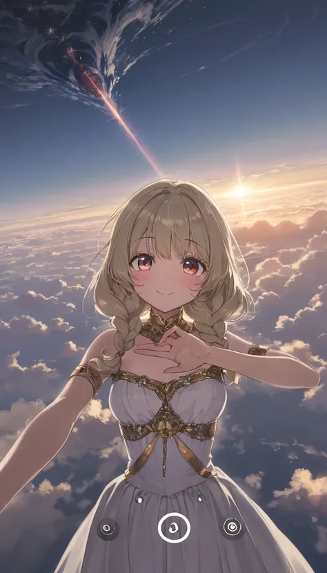 ( top quality)),( super high resolution ),( super detailed),( Detailed explanation ),(( best CG )),(masterpiece),Extremely Fine Art , score_9,score_8_up,score_7_up, Beautiful woman floating above sea of clouds, universe,wearing gold harem dress, wavy hair,...