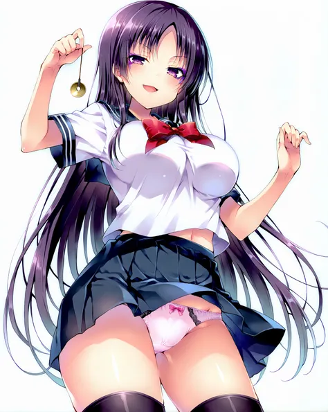 score_9, score_8_up, score_7_up, 1girl,solo, seduce,seductive, thighhighs, medium breasts, 
white background, she is holding a pendulum in one hand (hypnotist holding a pendulum), ((holding pendulum)), holding string, perfect hands, looking at the viewer, ...