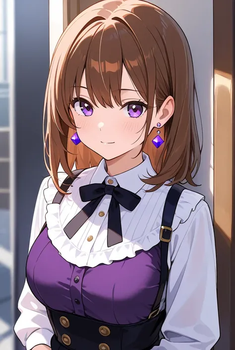 Brown hair, purple earrings, 2 on each side, Yankee bust C