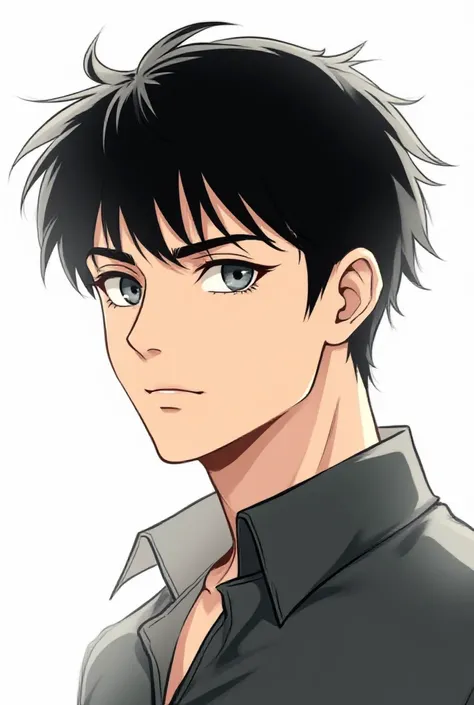 Manga, a young man with black hair, gray eyes, handsome