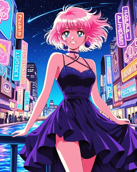 City Pop 80s Retro Style Art, 
In the sea of ​​neon lights
A starlit city,
A cocktail night with a swaying dress,
Your glossy lips are the cause
The two of us dance in the moonlight

Feel the beat to the rhythm
My sweet emotion shines
Dreaming until dawn,
...