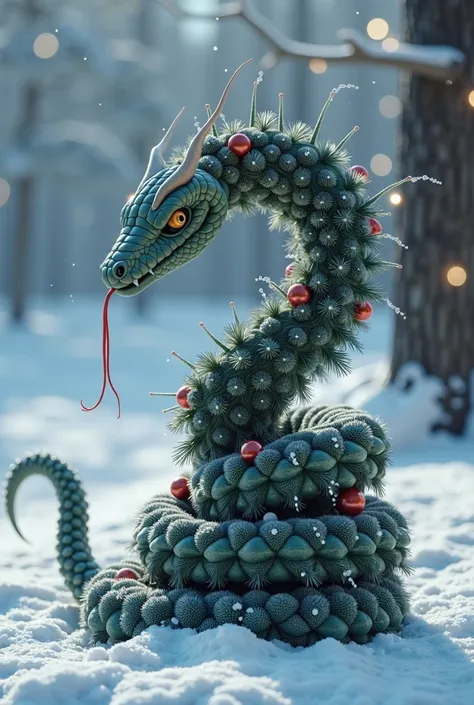 Snake Christmas tree ,  pixie fairies with wings are flying around