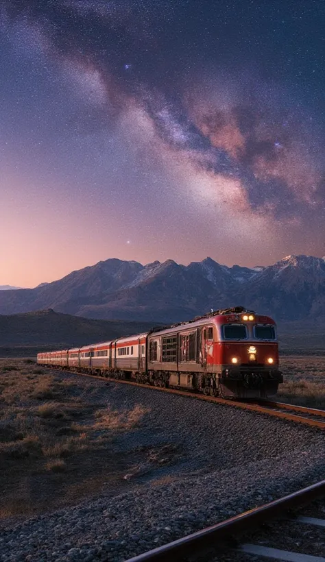 The best images, (8K, RAW photogr, actual), trains, the milky way express, futuristic vehicle, Transformers steel train，optimus prime train，Lite version, iridescent metal plating, Detailed and delicate depictions and gorgeous and dynamic painting technique...