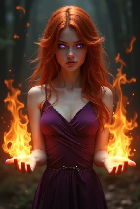 petite redhead tight dress purple eyes summoning fire 