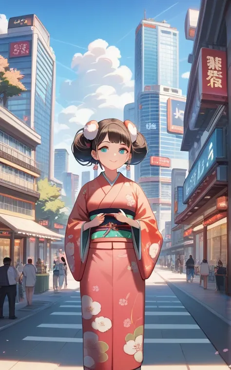 
((Long-sleeved kimono)), ((muffler)),((Furisode)),
((masterpiece)), 
((best quality)), 
((high quality)), 
((ultra high res)), 
((female)), 
((high quality)), 
 ((nowadays)),((Tokyo)),((city))