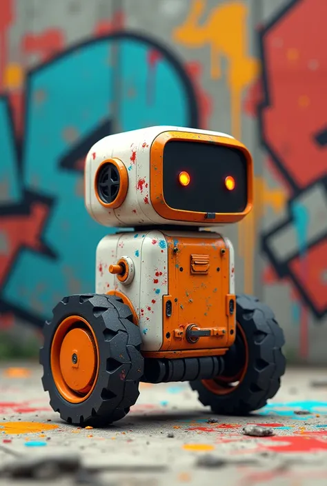  A robot with wheels with the least possible complexity, very very simple .  You must be very inspired by  "Jinx"  and have graffiti paints 