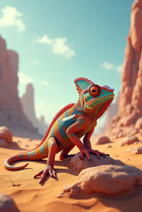 Chameleon with any colors in desert