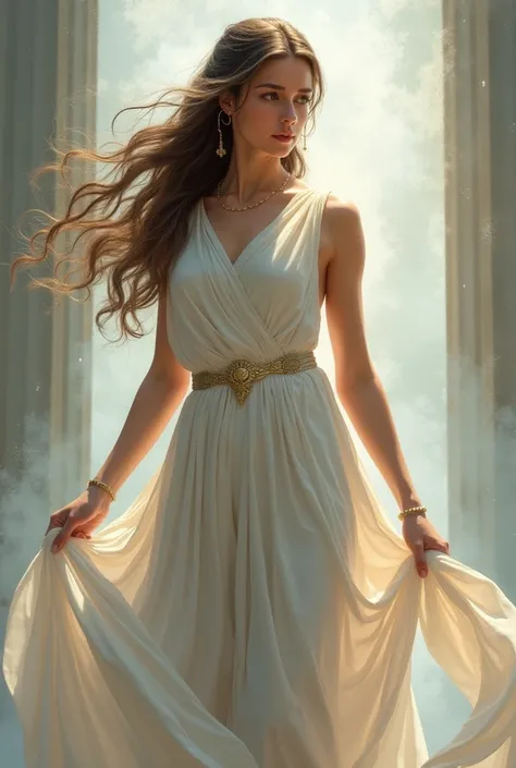 Create an image of the Greek goddess Hera as a full-length middle-aged brunette woman with the transparent background.