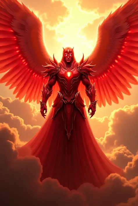 An angel in crimson red armor