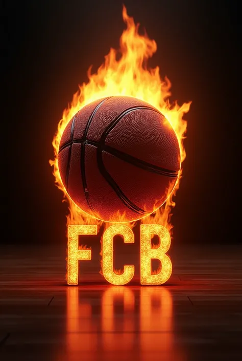 A basketball surrounded by flames, With letters "FCB" below 